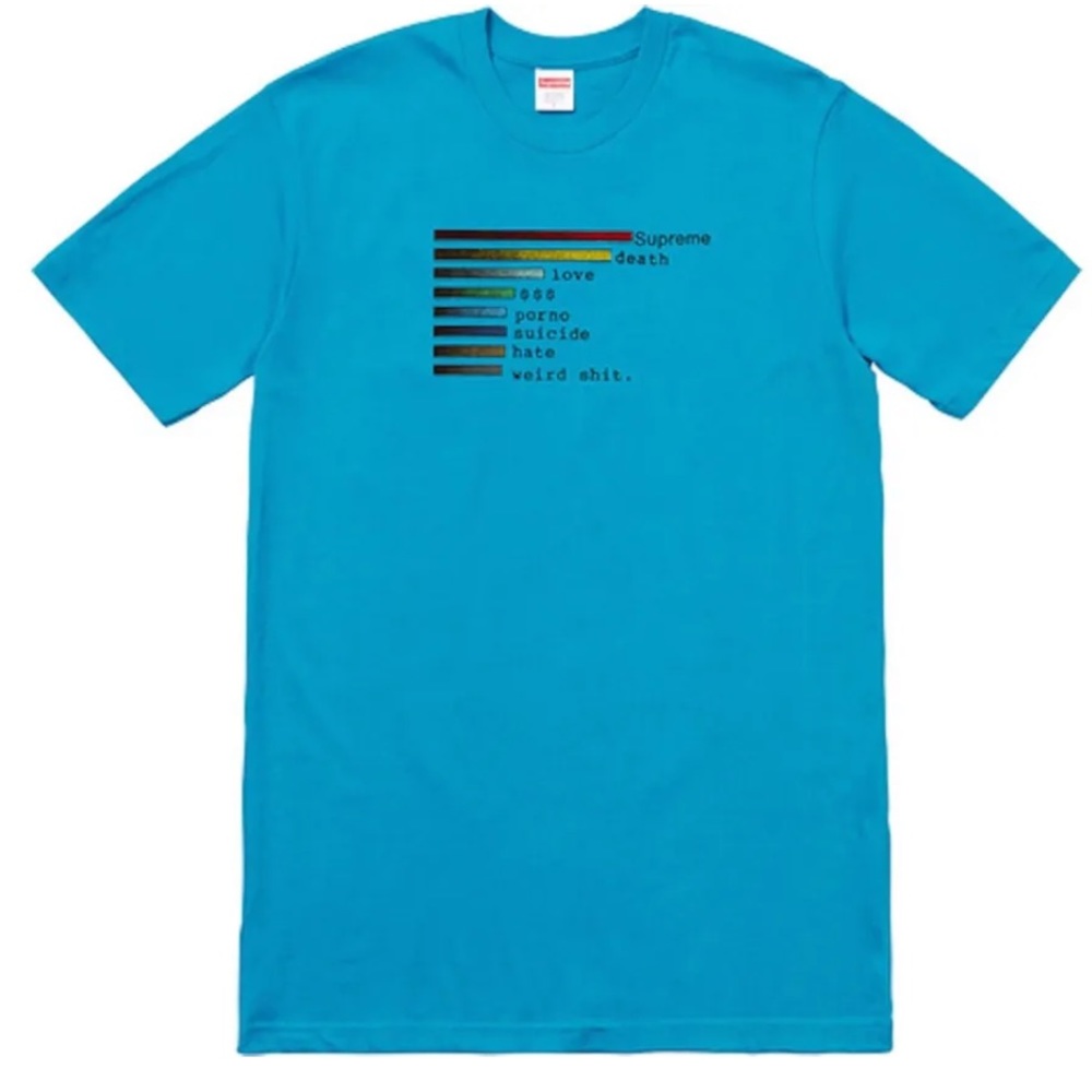 Supreme Blue Chart Print Tee T shirt Cotton Size Large SS18 Men’s Round Neck